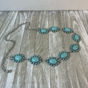 Womens Western Southwest Concho Silver-Tone Chain Faux Turquoise Belt